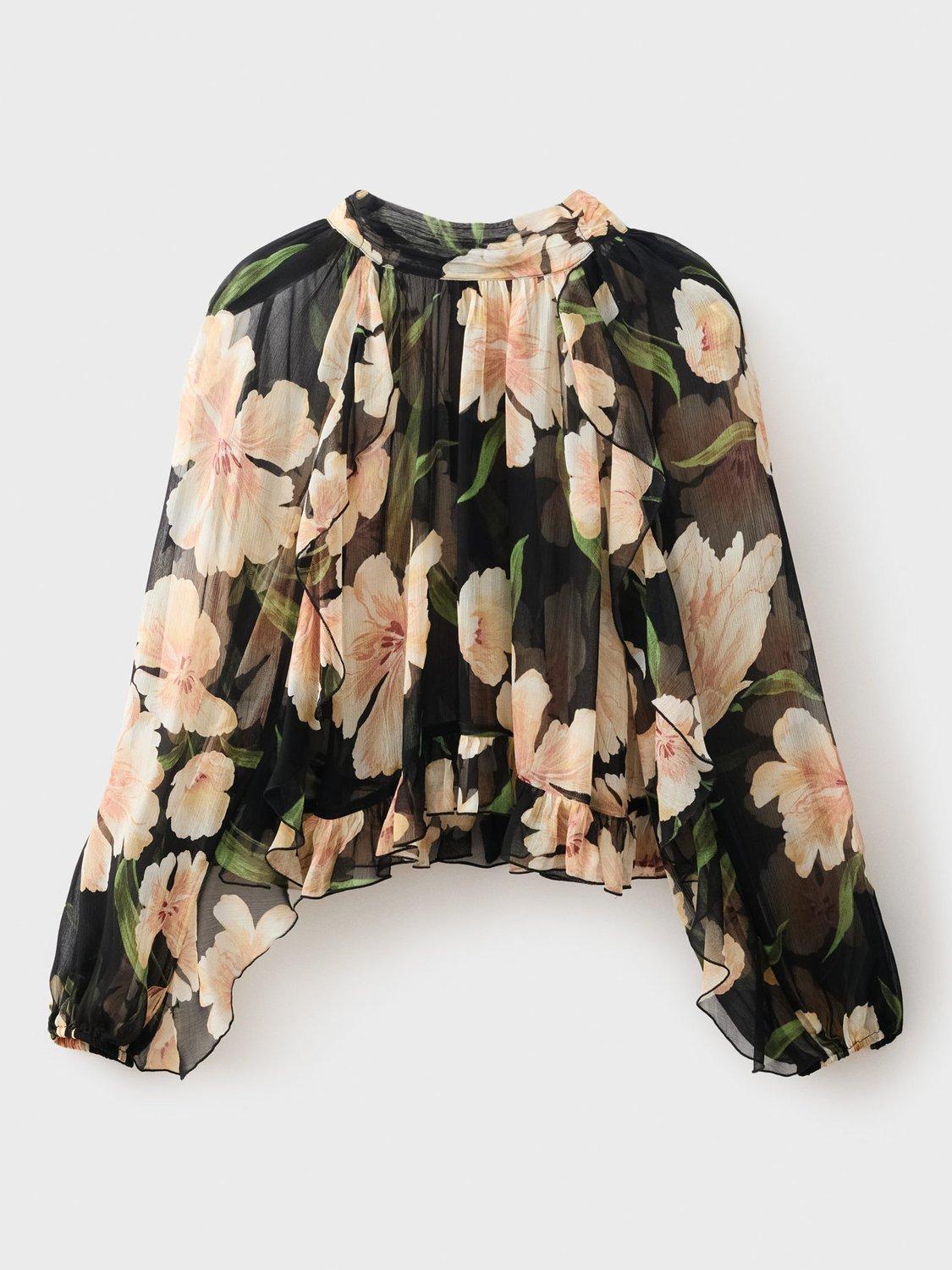 Product image 3 of 7, which shows Mango Salty Floral Blouse, Black, 10