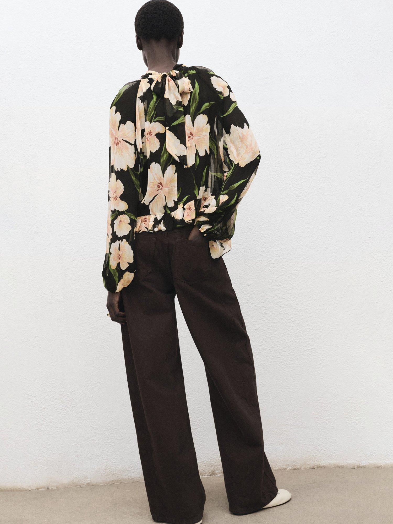 Product image 4 of 7, which shows Mango Salty Floral Blouse, Black, 10