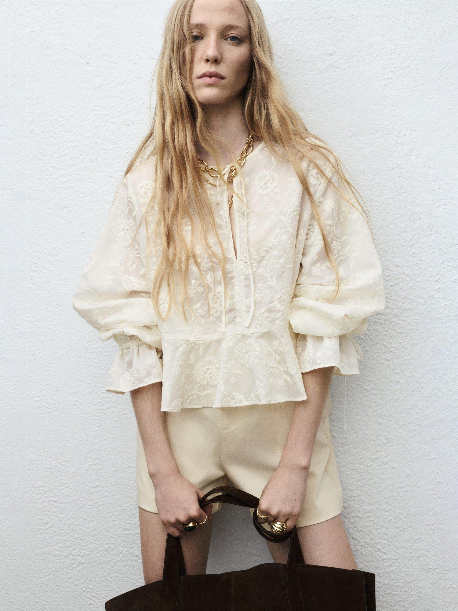 Product image 1 of 7, which shows Mango Vivienne Embroidered Blouse, Natural White, 6