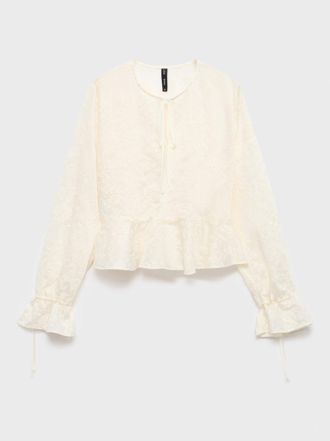 Product image 3 of 7, which shows Mango Vivienne Embroidered Blouse, Natural White, 6