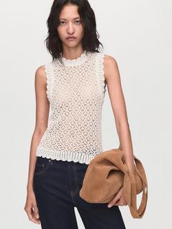 Mango Atenas Crochet Knit Top, Natural White, Natural White