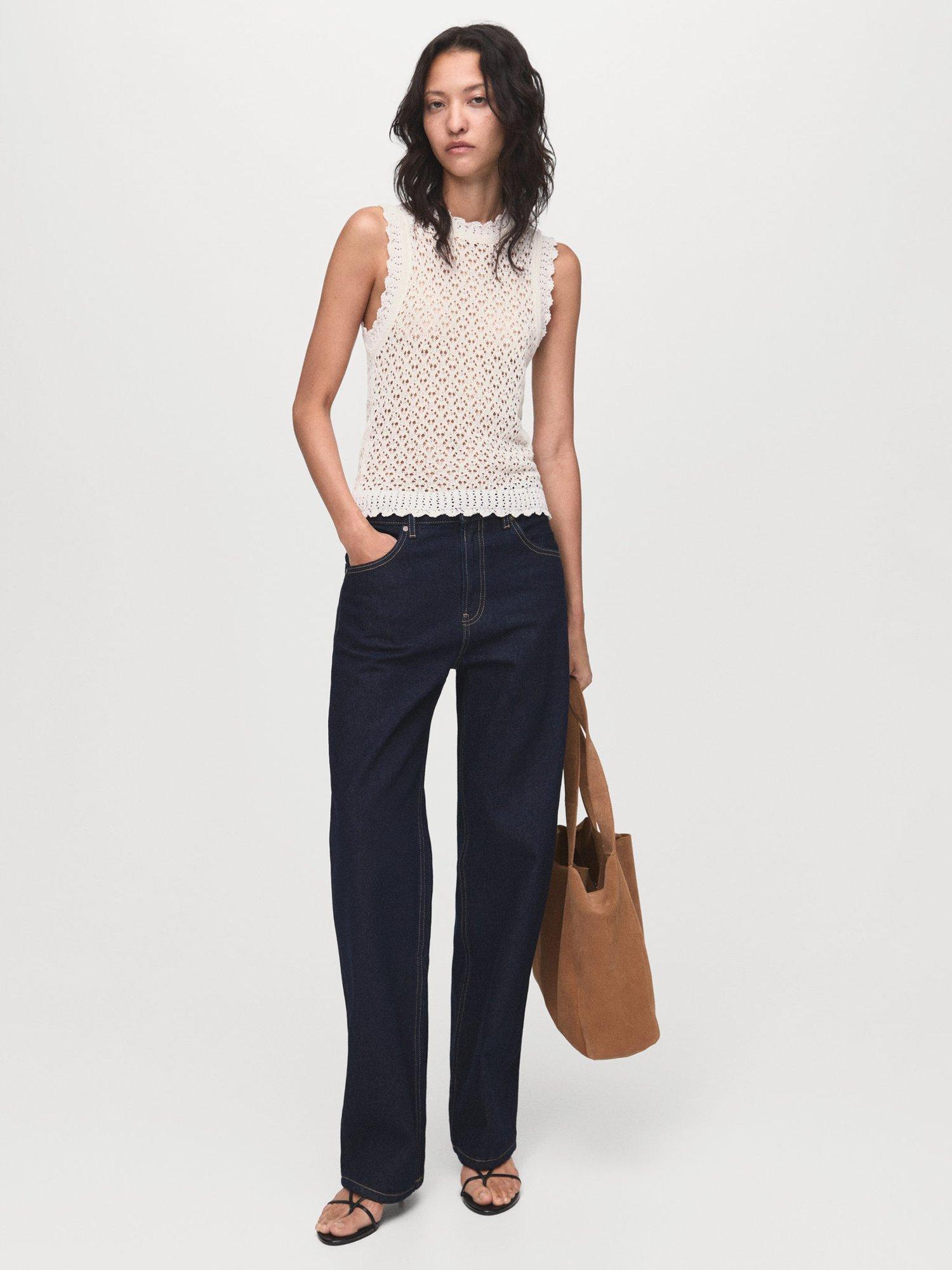 Product image 2 of 8, which shows Mango Atenas Crochet Knit Top, Natural White, S