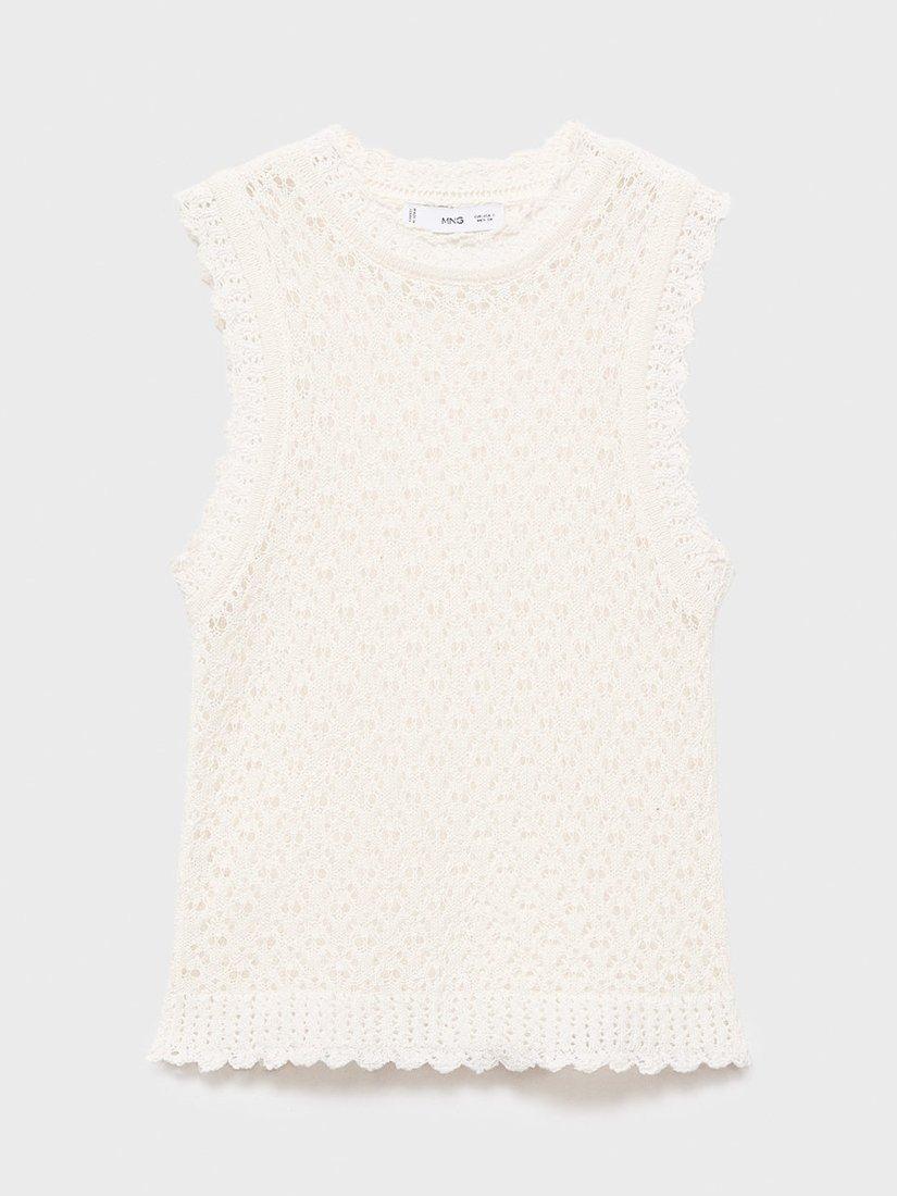 Product image 3 of 8, which shows Mango Atenas Crochet Knit Top, Natural White, S