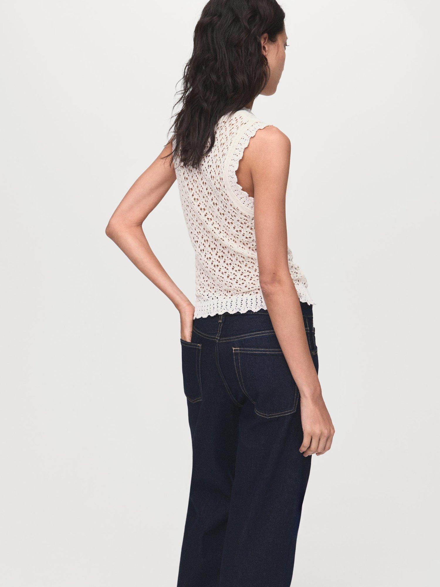 Product image 4 of 8, which shows Mango Atenas Crochet Knit Top, Natural White, S