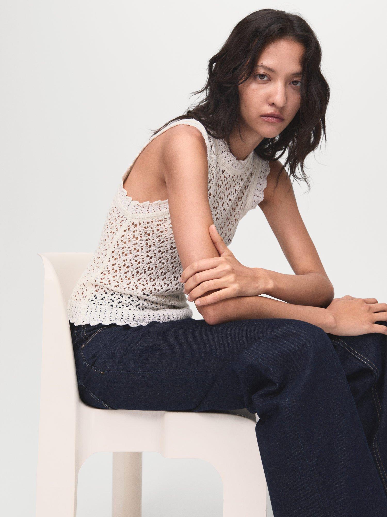 Product image 7 of 8, which shows Mango Atenas Crochet Knit Top, Natural White, S