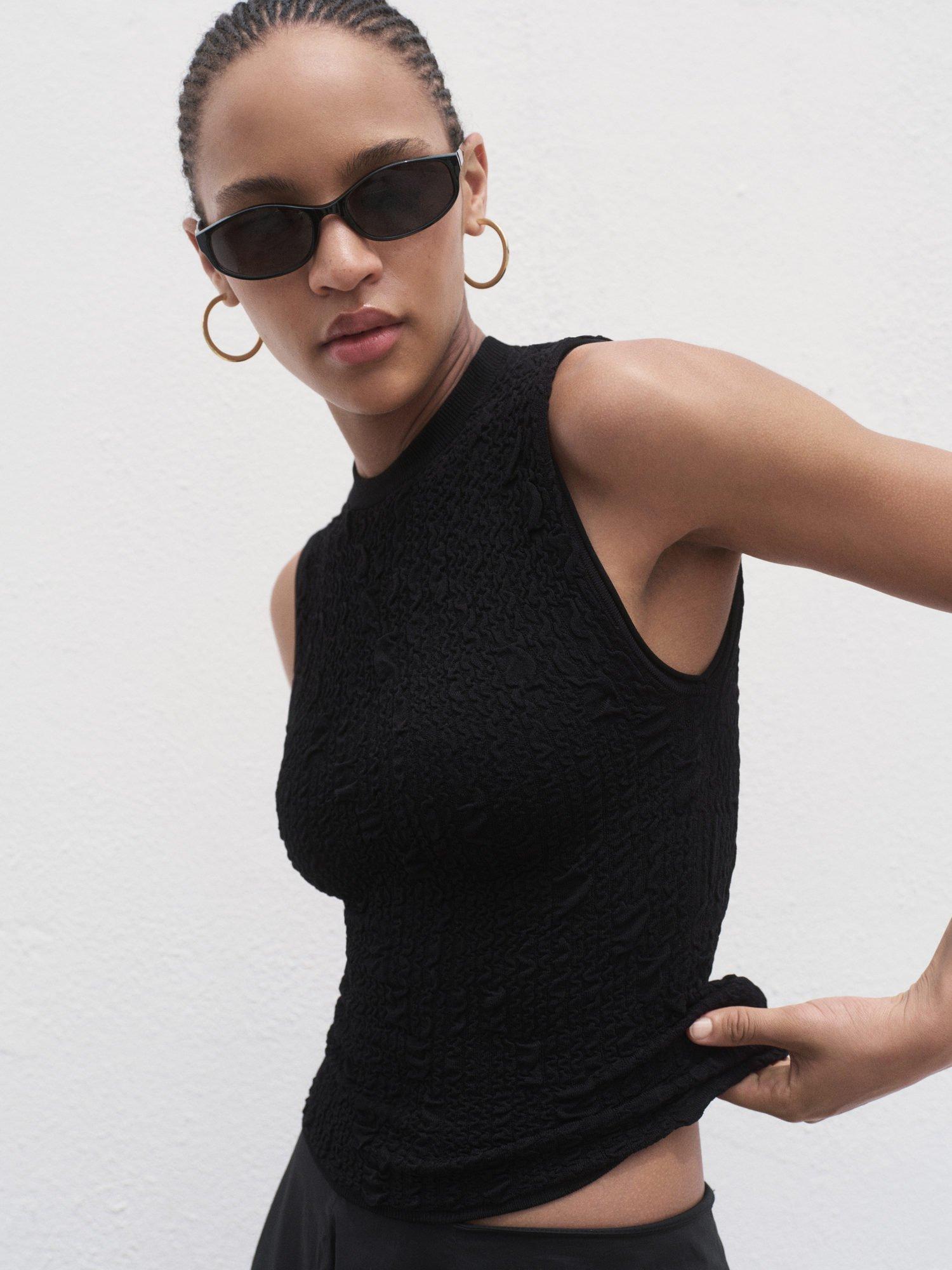 Product image 1 of 8, which shows Mango Brain Sleeveless Top, Black, L