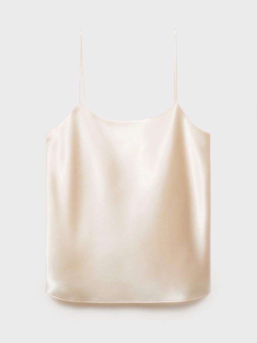 Mango Brisa Satin Strappy Top, Natural White