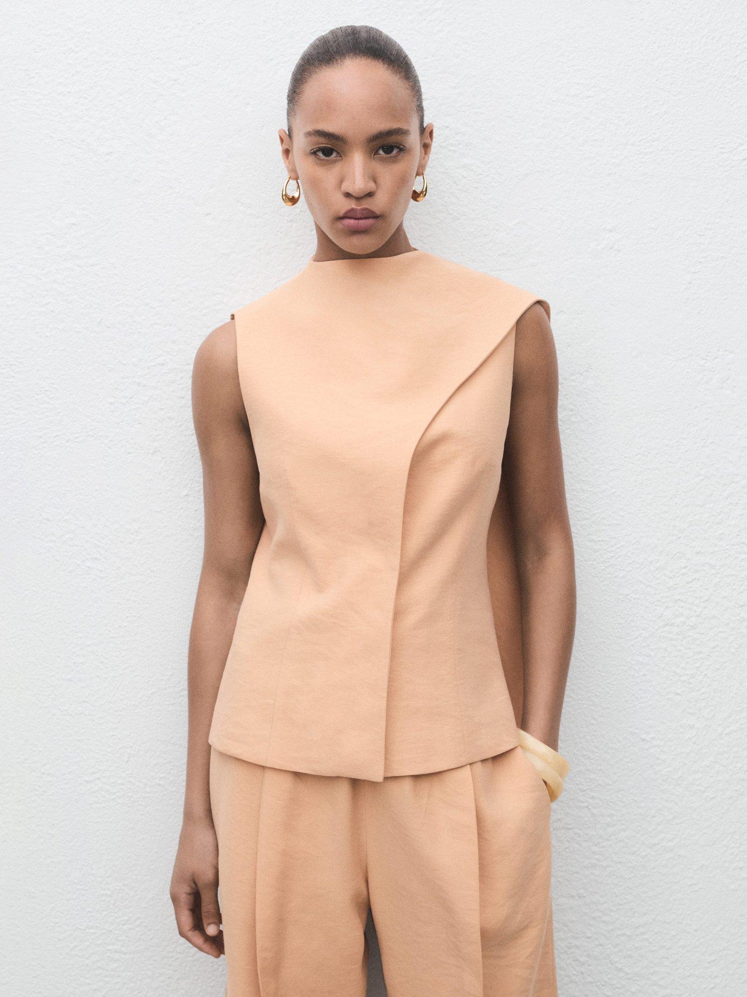 Product image 1 of 7, which shows Mango Cristy Scarf Detail Top, Pastel Pink, L