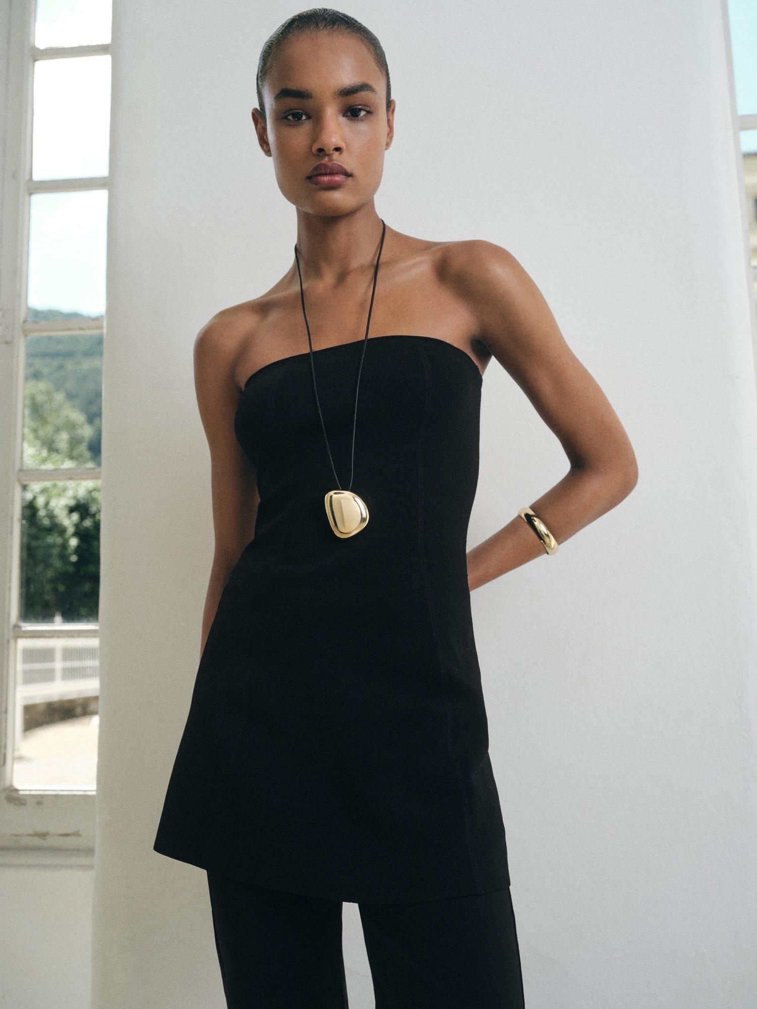 Product image 1 of 6, which shows Mango Cucu Longline Knit Bandeau Top, Black, L