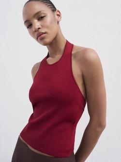 Mango Gerard Halterneck Top, Dark Red, Dark Red