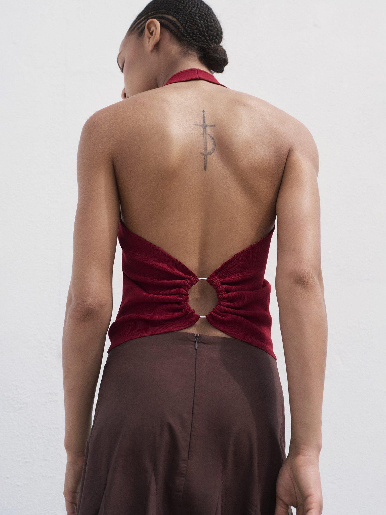 Product image 4 of 8, which shows Mango Gerard Halterneck Top, Dark Red, L