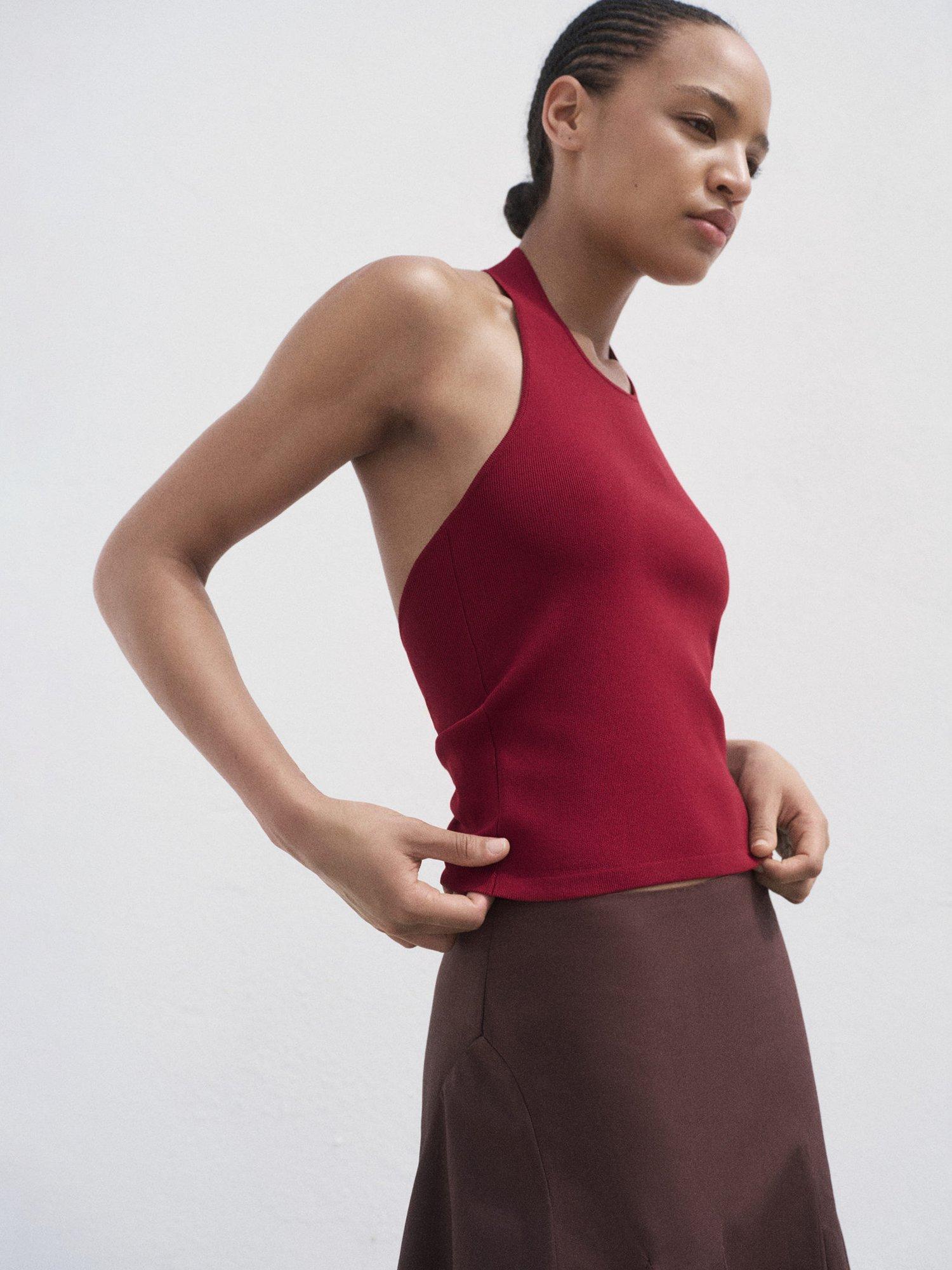 Product image 6 of 8, which shows Mango Gerard Halterneck Top, Dark Red, L