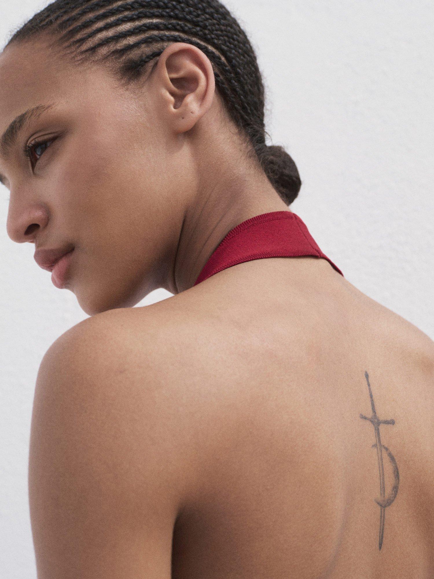 Product image 7 of 8, which shows Mango Gerard Halterneck Top, Dark Red, L