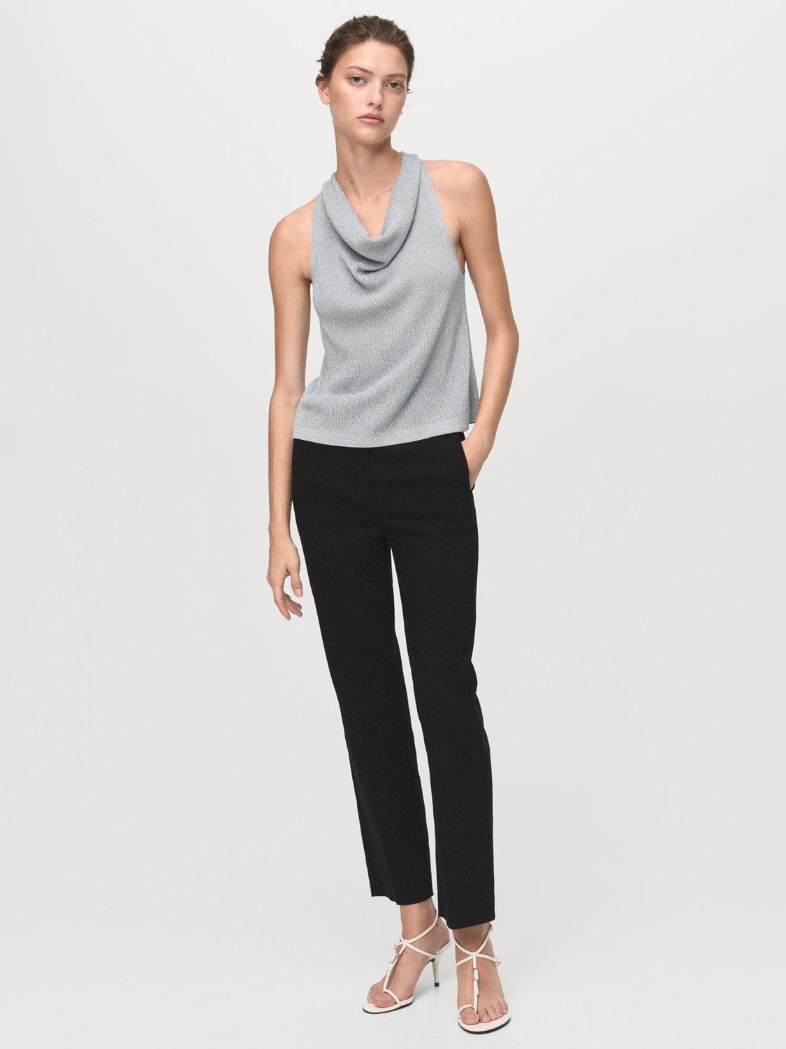 Product image 2 of 7, which shows Mango Lilus Drape Neck Top, Silver, M