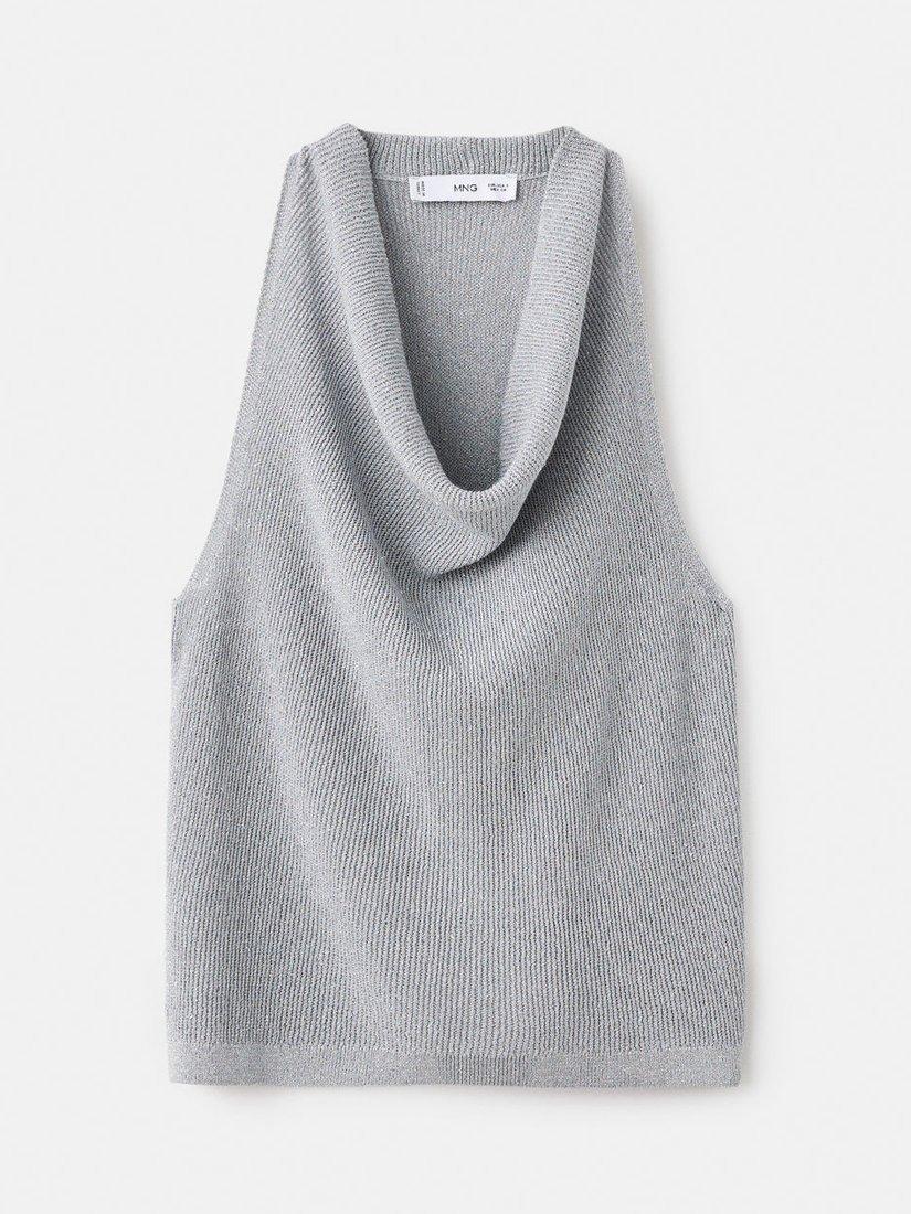 Product image 3 of 7, which shows Mango Lilus Drape Neck Top, Silver, M