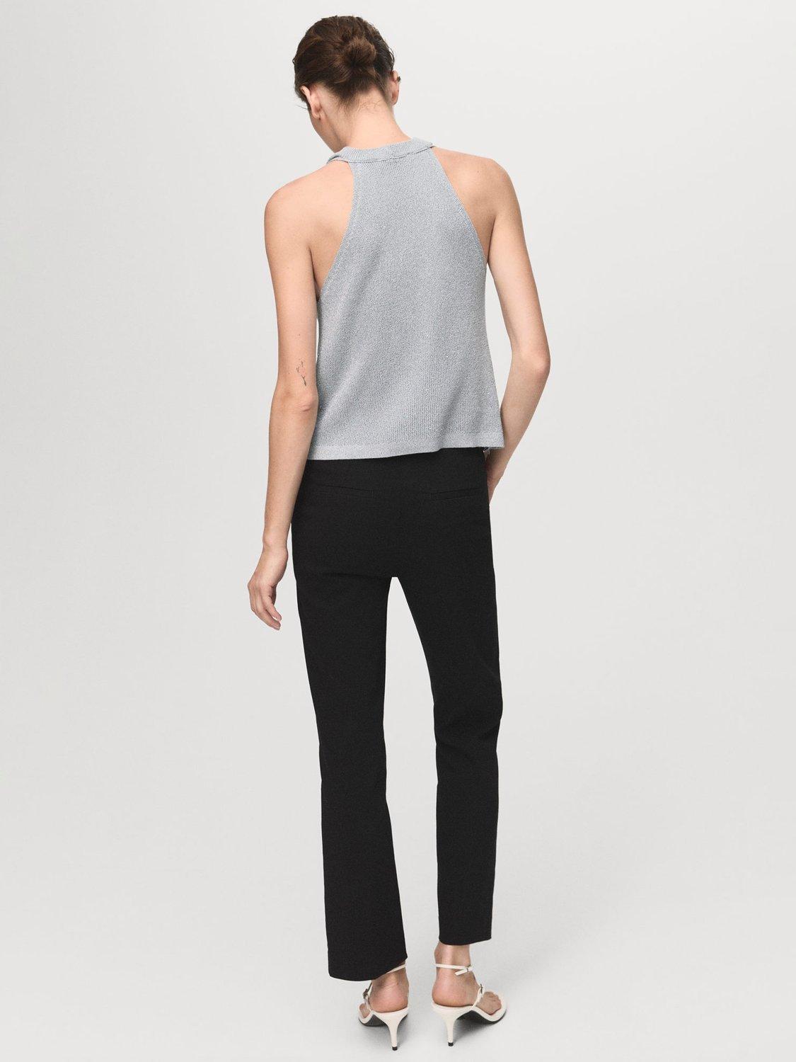 Product image 4 of 7, which shows Mango Lilus Drape Neck Top, Silver, M