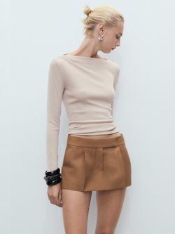 Mango Lilobar Long Sleeve Slash Neck Top, Pastel Brown, Pastel Brown