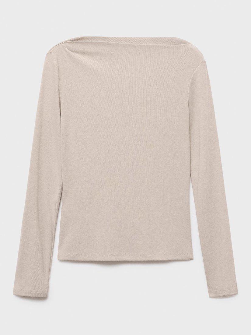 Product image 3 of 9, which shows Mango Lilobar Long Sleeve Slash Neck Top, Pastel Brown, XXS