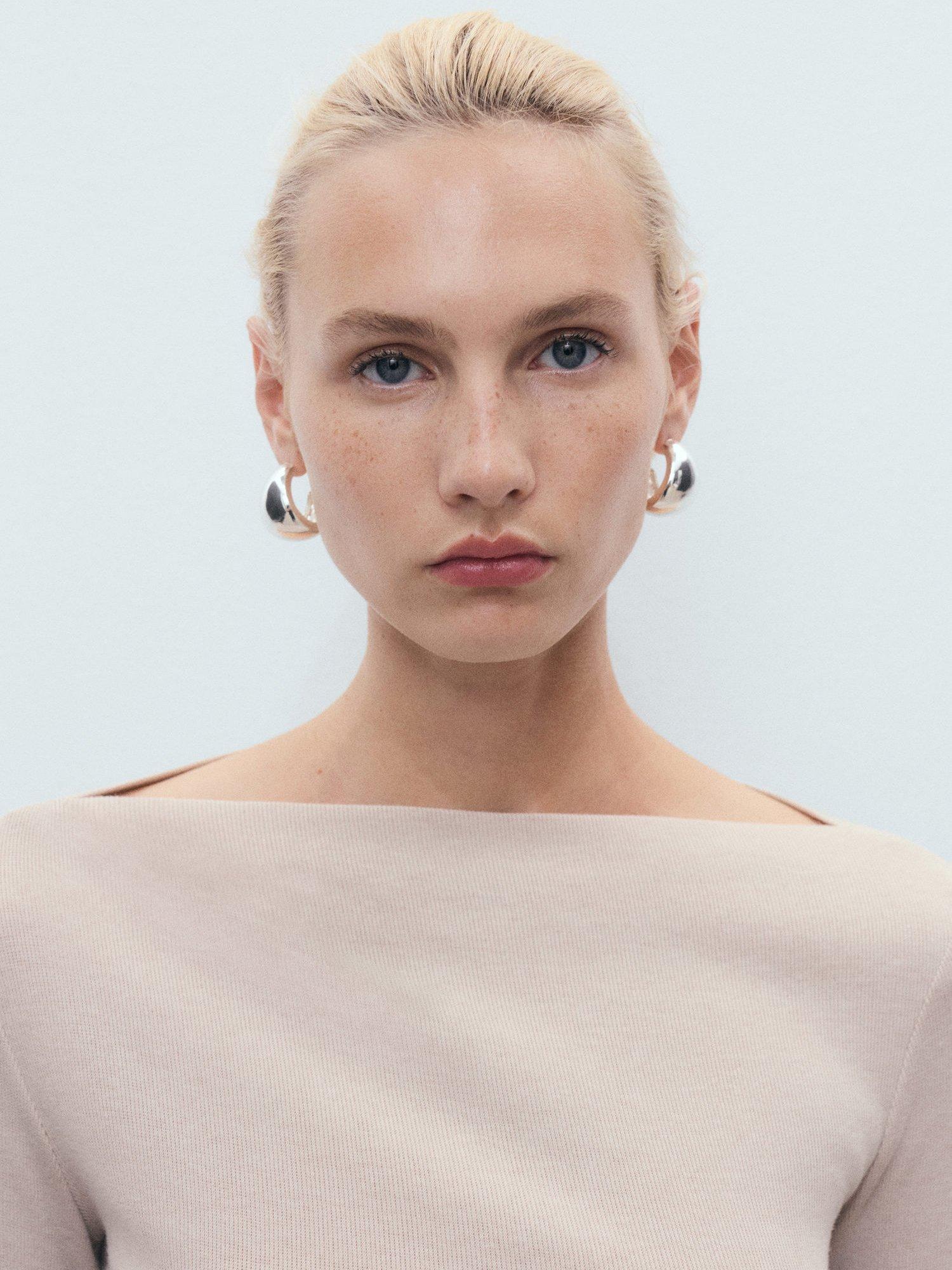 Product image 6 of 9, which shows Mango Lilobar Long Sleeve Slash Neck Top, Pastel Brown, XXS