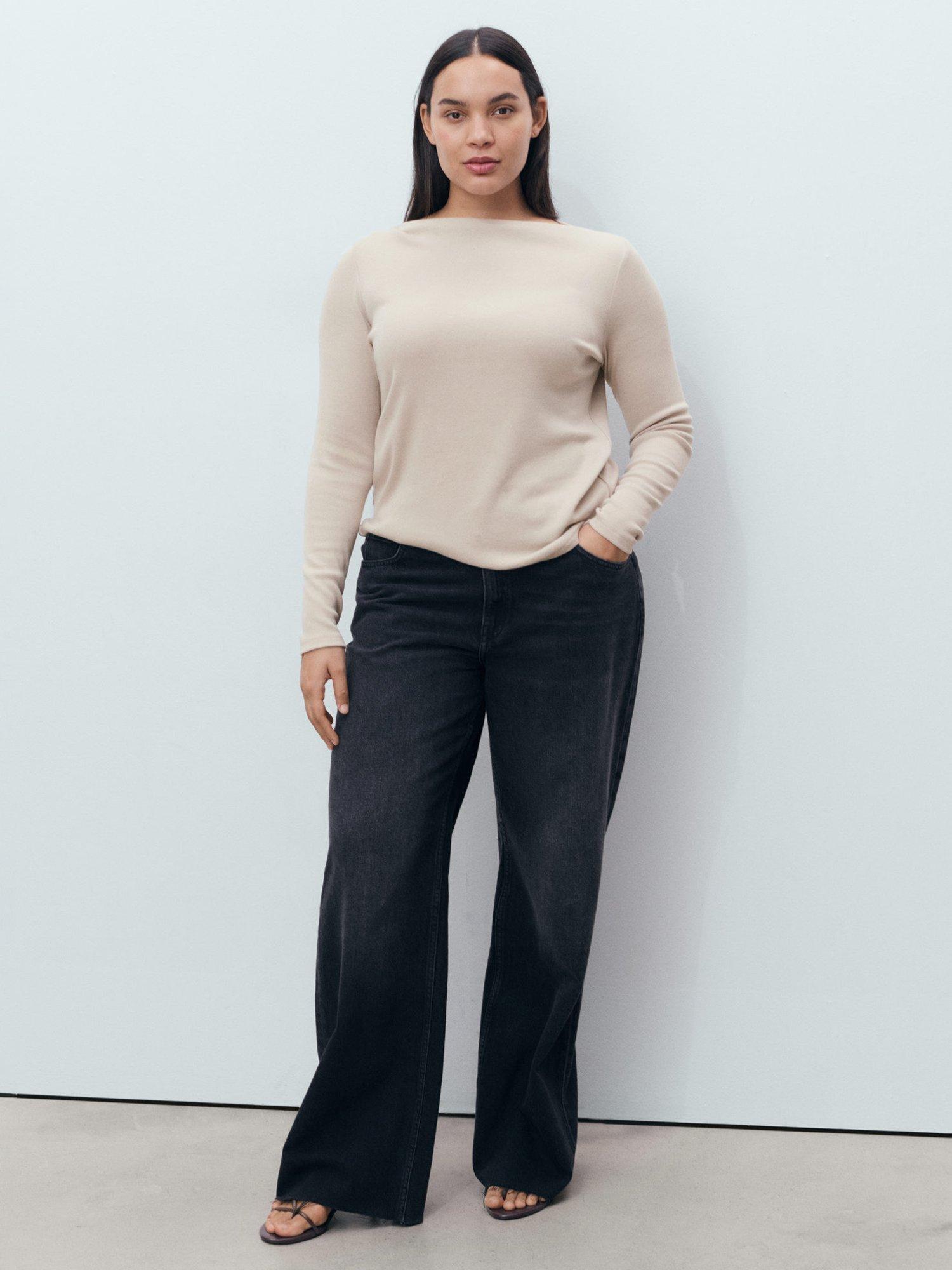 Product image 8 of 9, which shows Mango Lilobar Long Sleeve Slash Neck Top, Pastel Brown, XXS