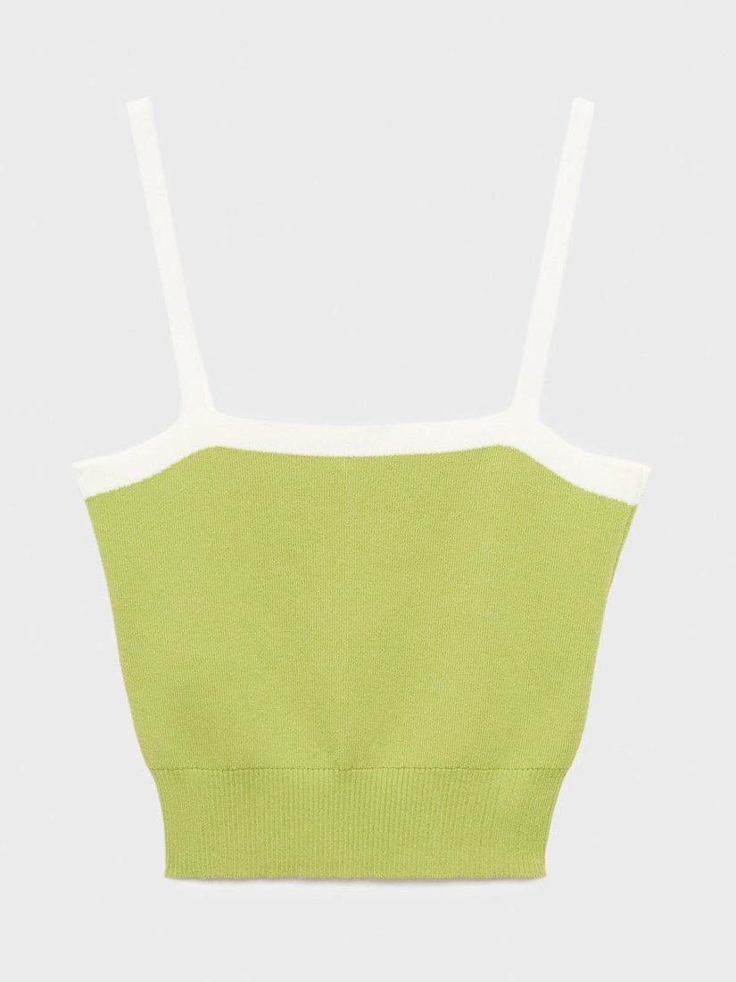 Product image 3 of 7, which shows Mango Moji Colour Contrast Strappy Top, Green, L