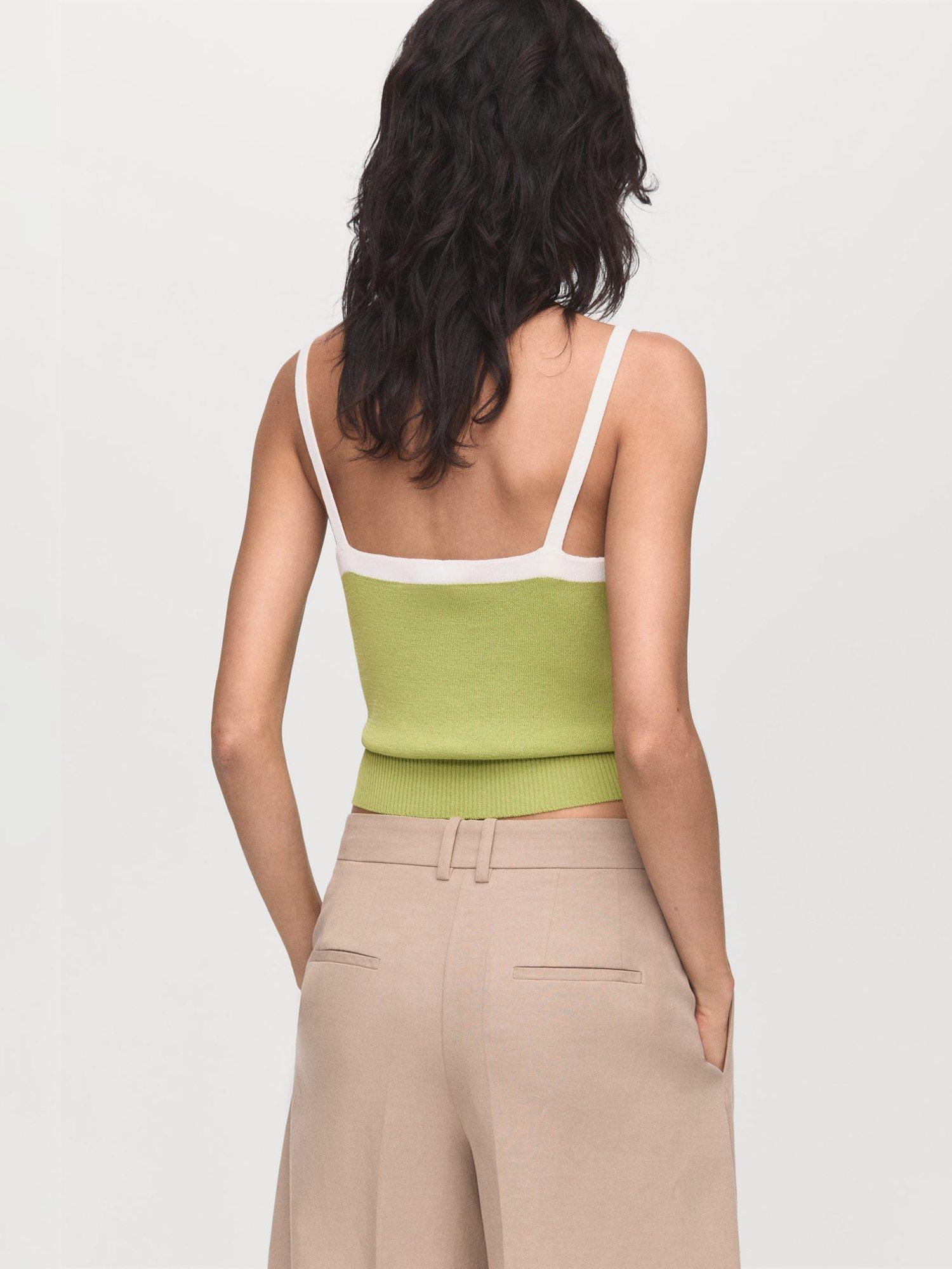 Product image 4 of 7, which shows Mango Moji Colour Contrast Strappy Top, Green, L
