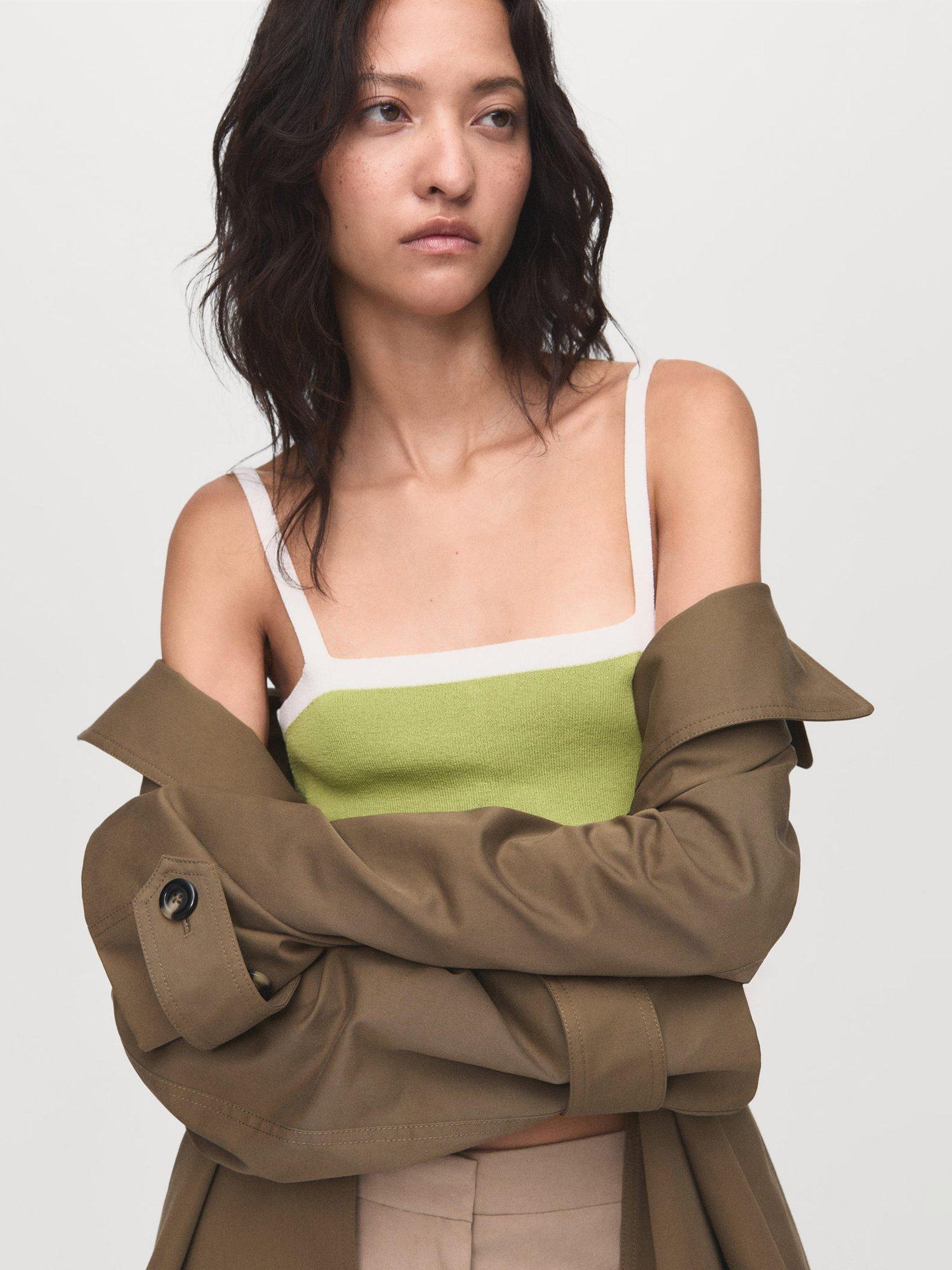 Product image 6 of 7, which shows Mango Moji Colour Contrast Strappy Top, Green, L