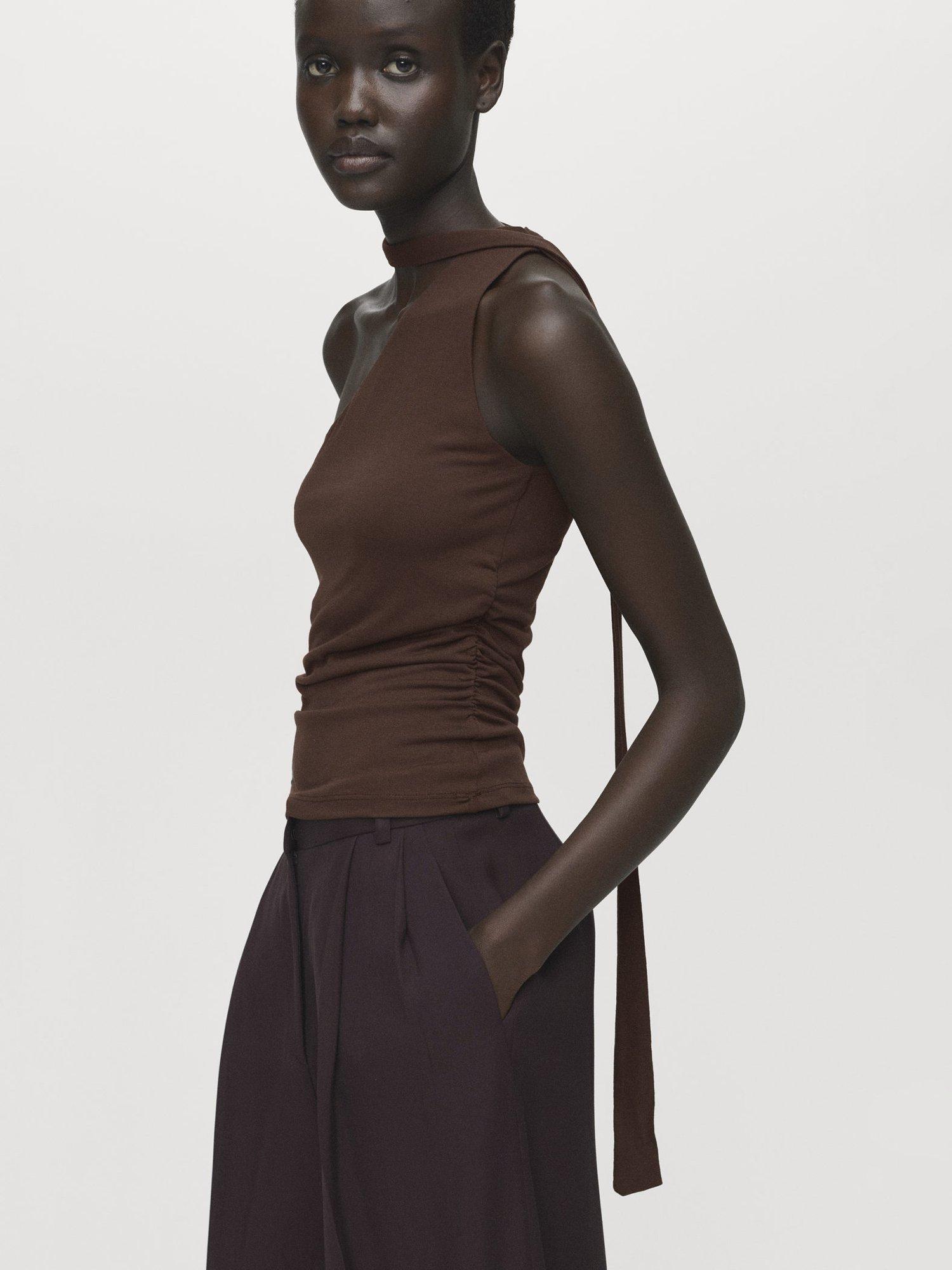 Product image 1 of 8, which shows Mango Salome Asymmetric Top, Brown, XL