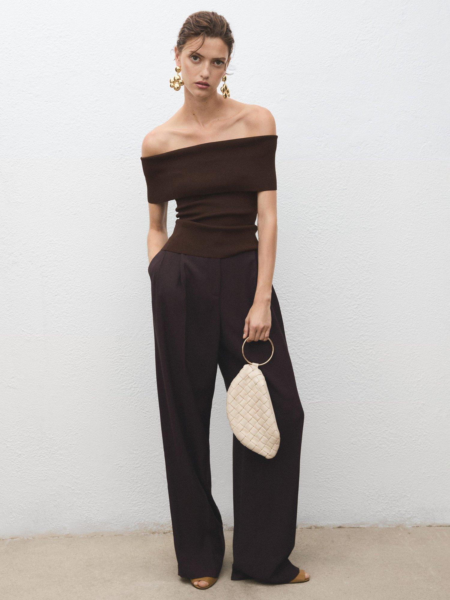 Product image 2 of 8, which shows Mango Sesete Bandeau Knit Top, Dark Brown, L