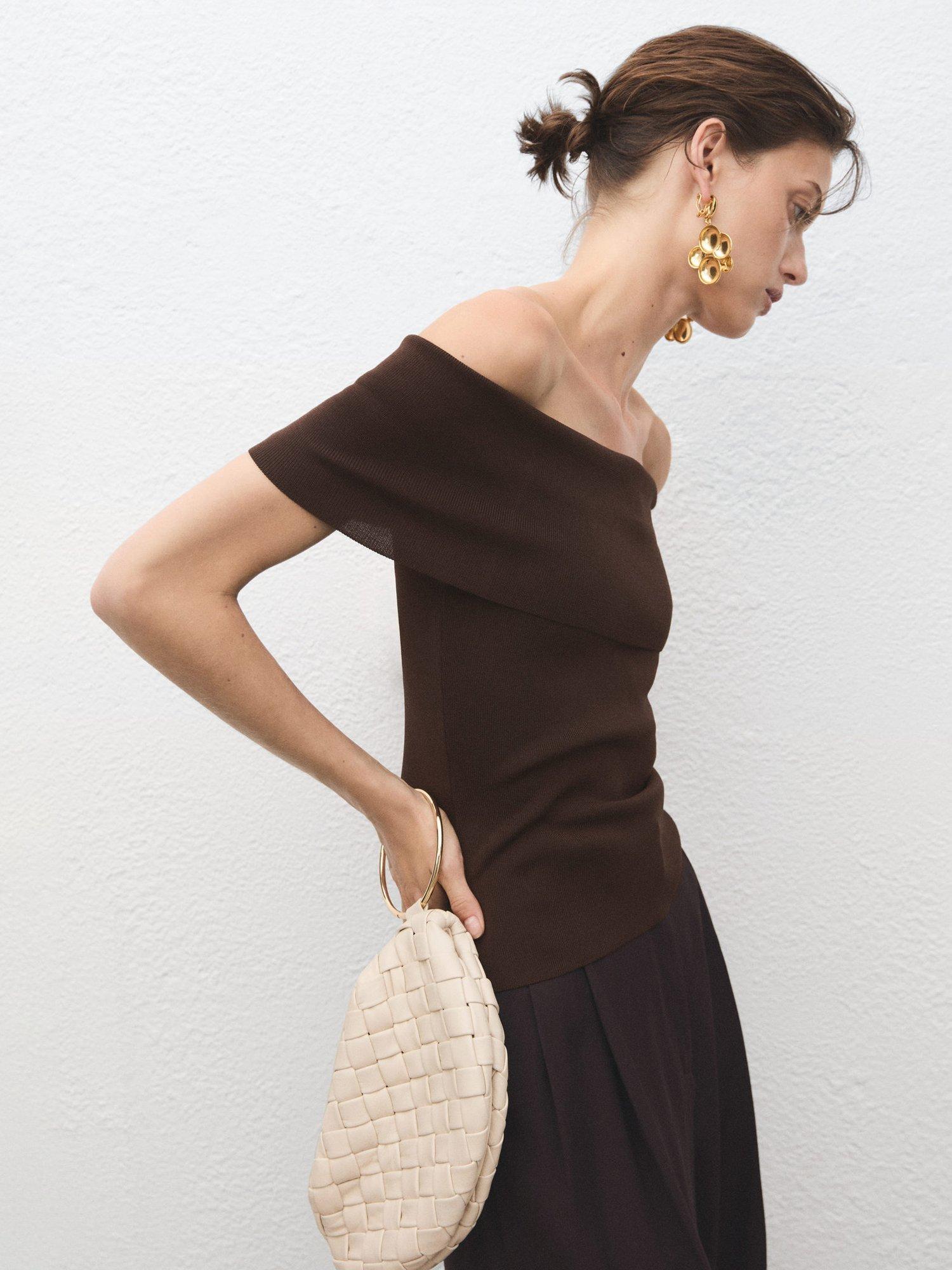Product image 7 of 8, which shows Mango Sesete Bandeau Knit Top, Dark Brown, L