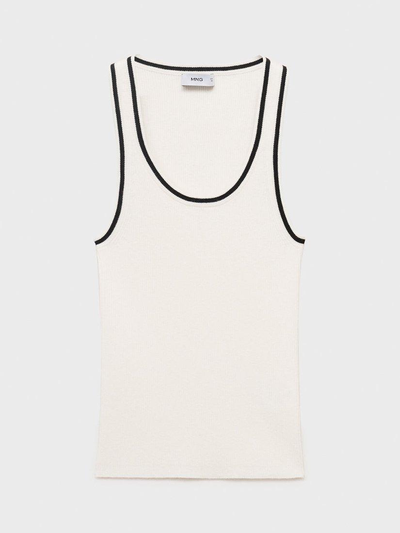 Product image 3 of 7, which shows Mango Shadow Colour Contrast Vest Top, Natural White, M