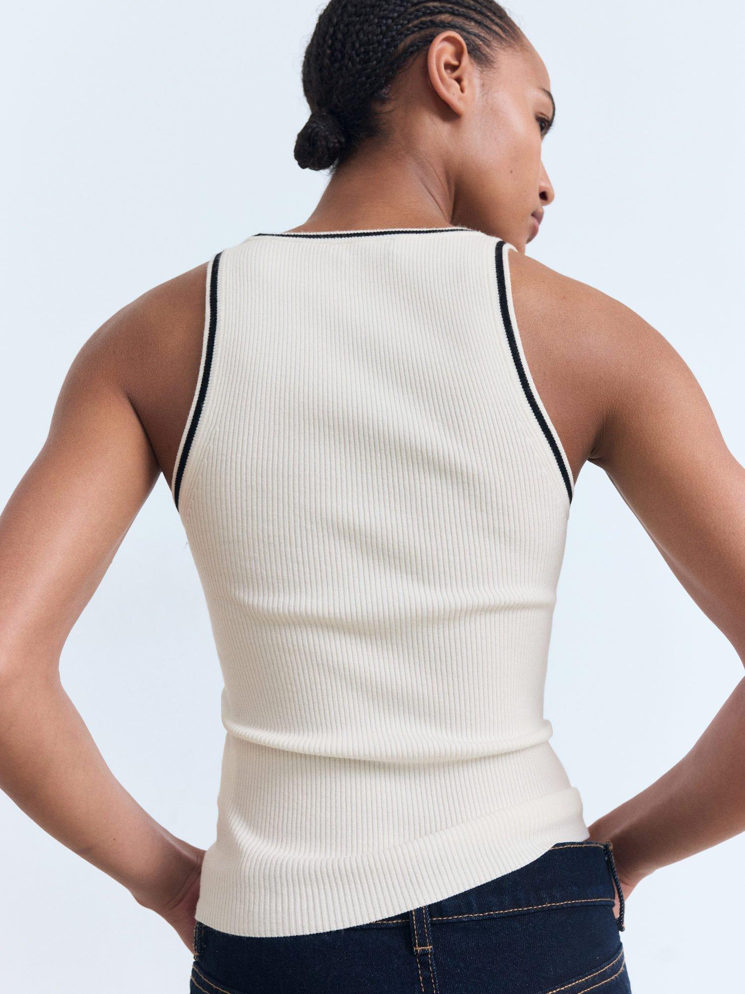 Product image 4 of 7, which shows Mango Shadow Colour Contrast Vest Top, Natural White, M