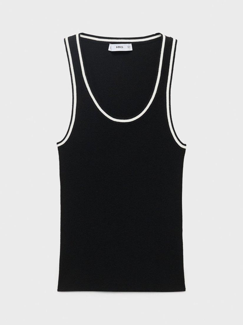 Product image 3 of 7, which shows Mango Shadow Contrast Trim Knit Top, Black, L