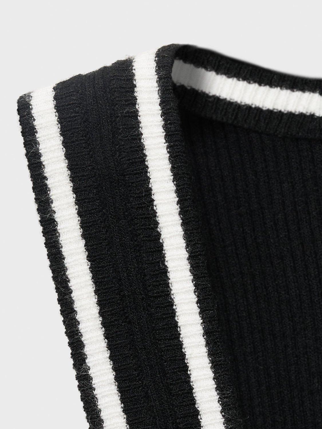 Product image 7 of 7, which shows Mango Shadow Contrast Trim Knit Top, Black, L