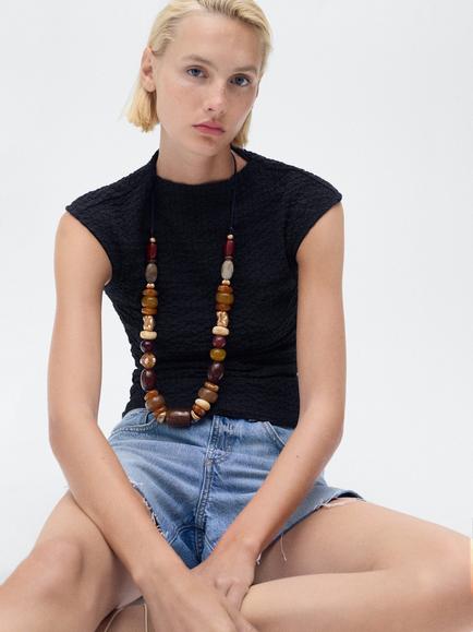 Mango Turi Crepe Top, Navy