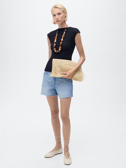Mango Turi Crepe Top - view 2, Navy