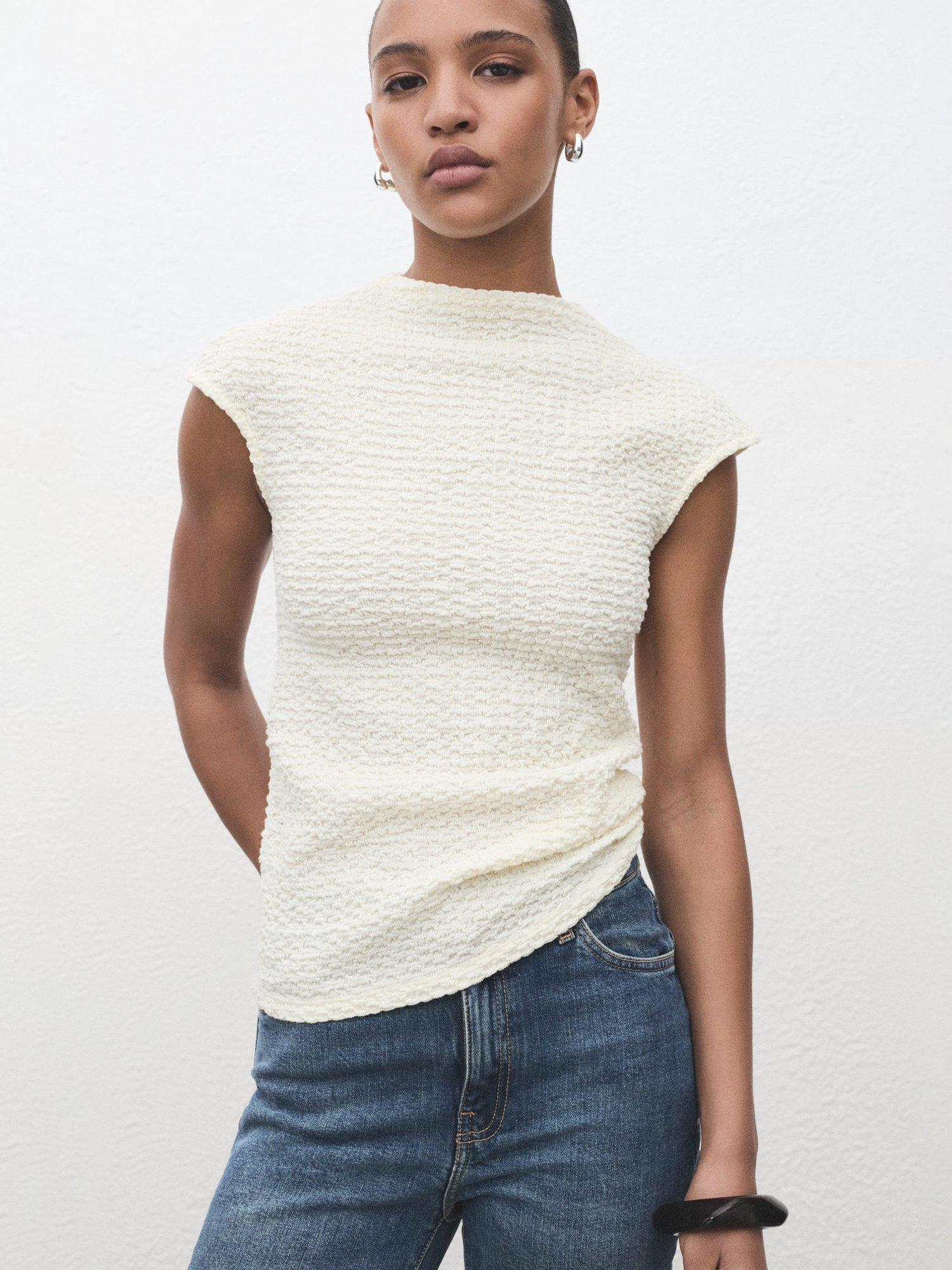 Product image 1 of 8, which shows Mango Turi Crepe Top, Natural White, S