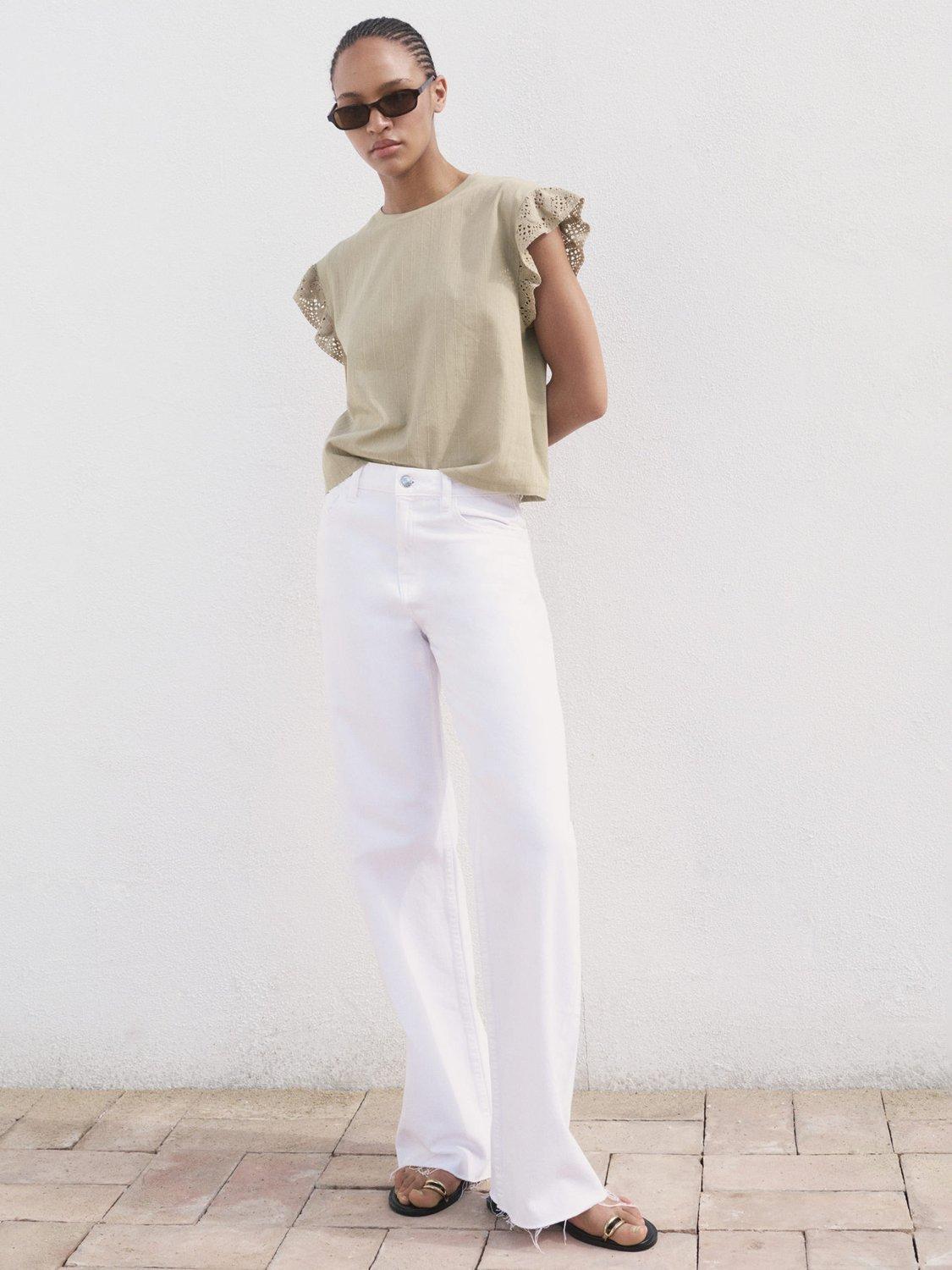 Product image 1 of 8, which shows Mango Voli Ruffle Sleeve T-Shirt, Medium Brown, M