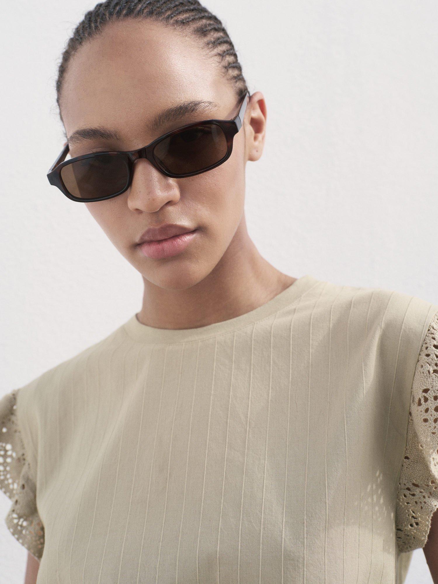 Product image 2 of 8, which shows Mango Voli Ruffle Sleeve T-Shirt, Medium Brown, M