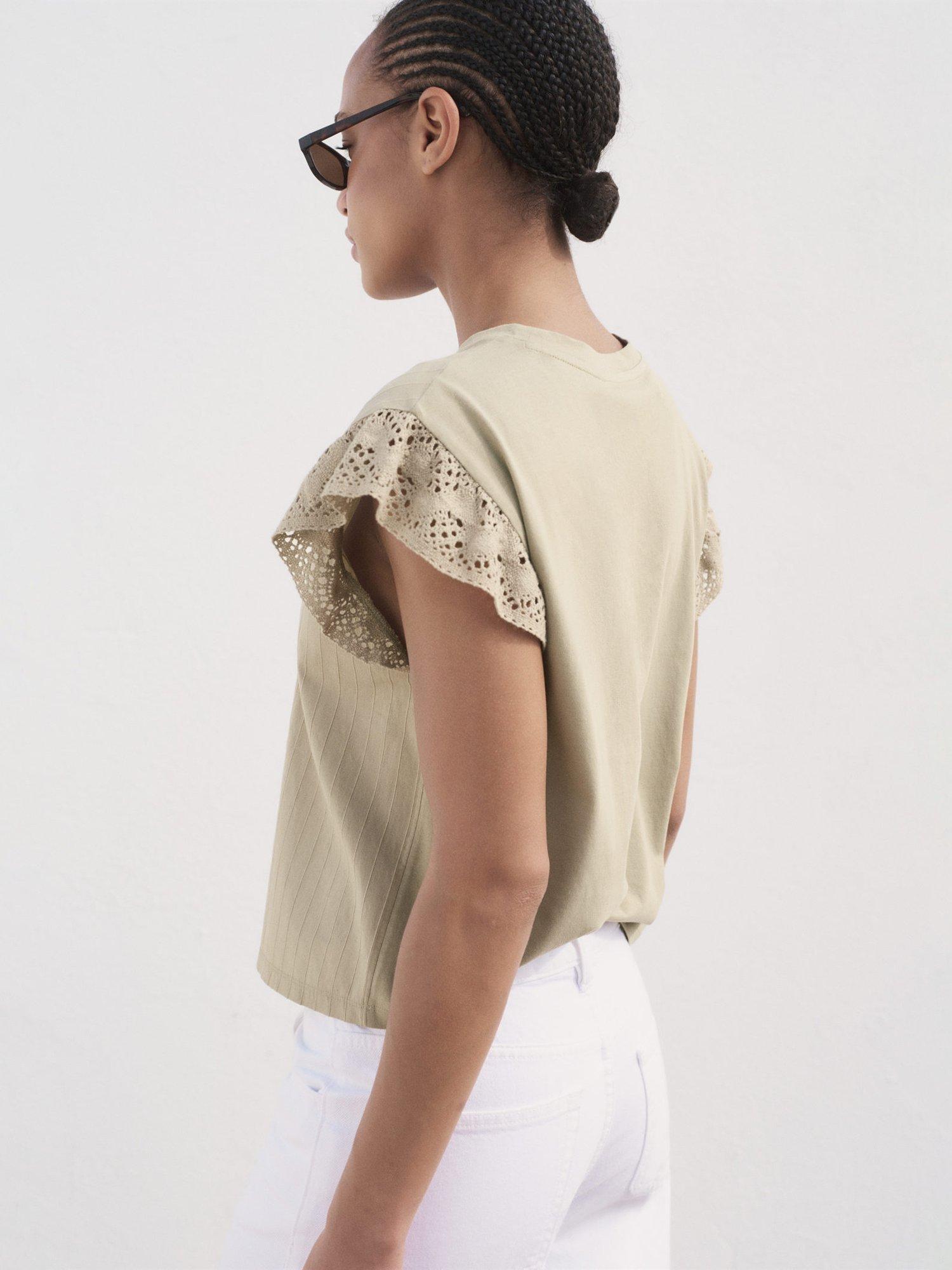 Product image 4 of 8, which shows Mango Voli Ruffle Sleeve T-Shirt, Medium Brown, M