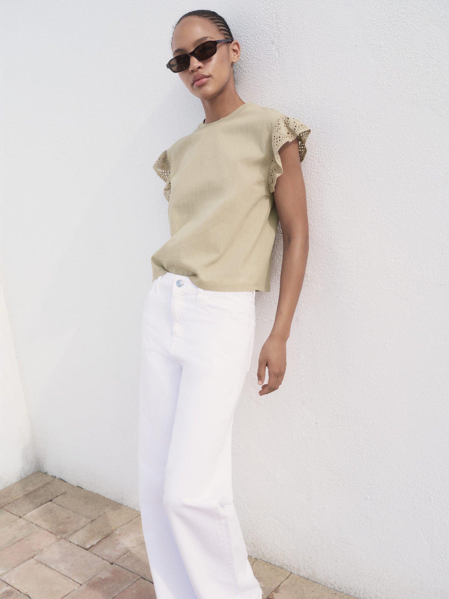 Product image 6 of 8, which shows Mango Voli Ruffle Sleeve T-Shirt, Medium Brown, M