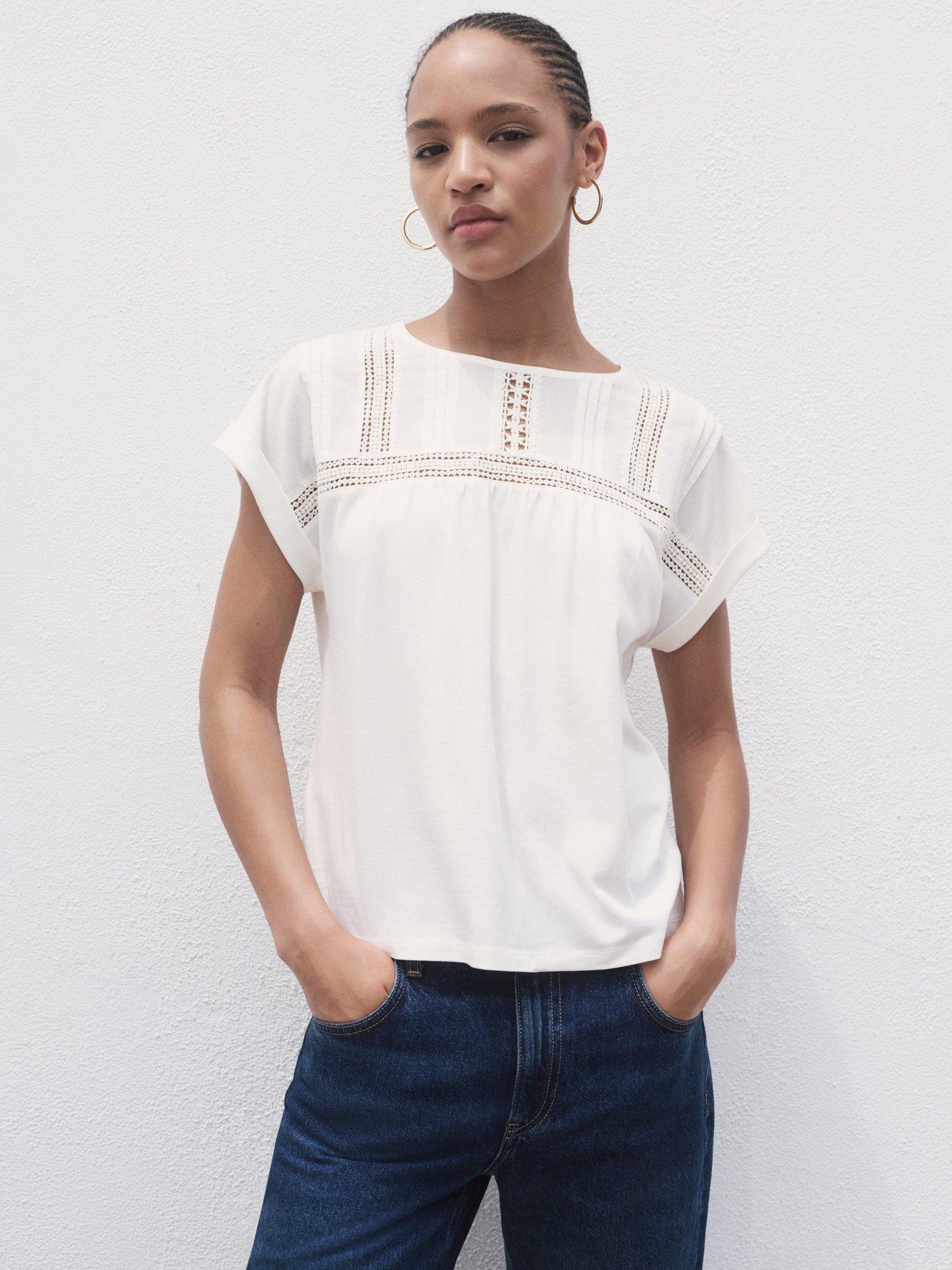 Mango Volin Ladder Stitch Top, Natural White