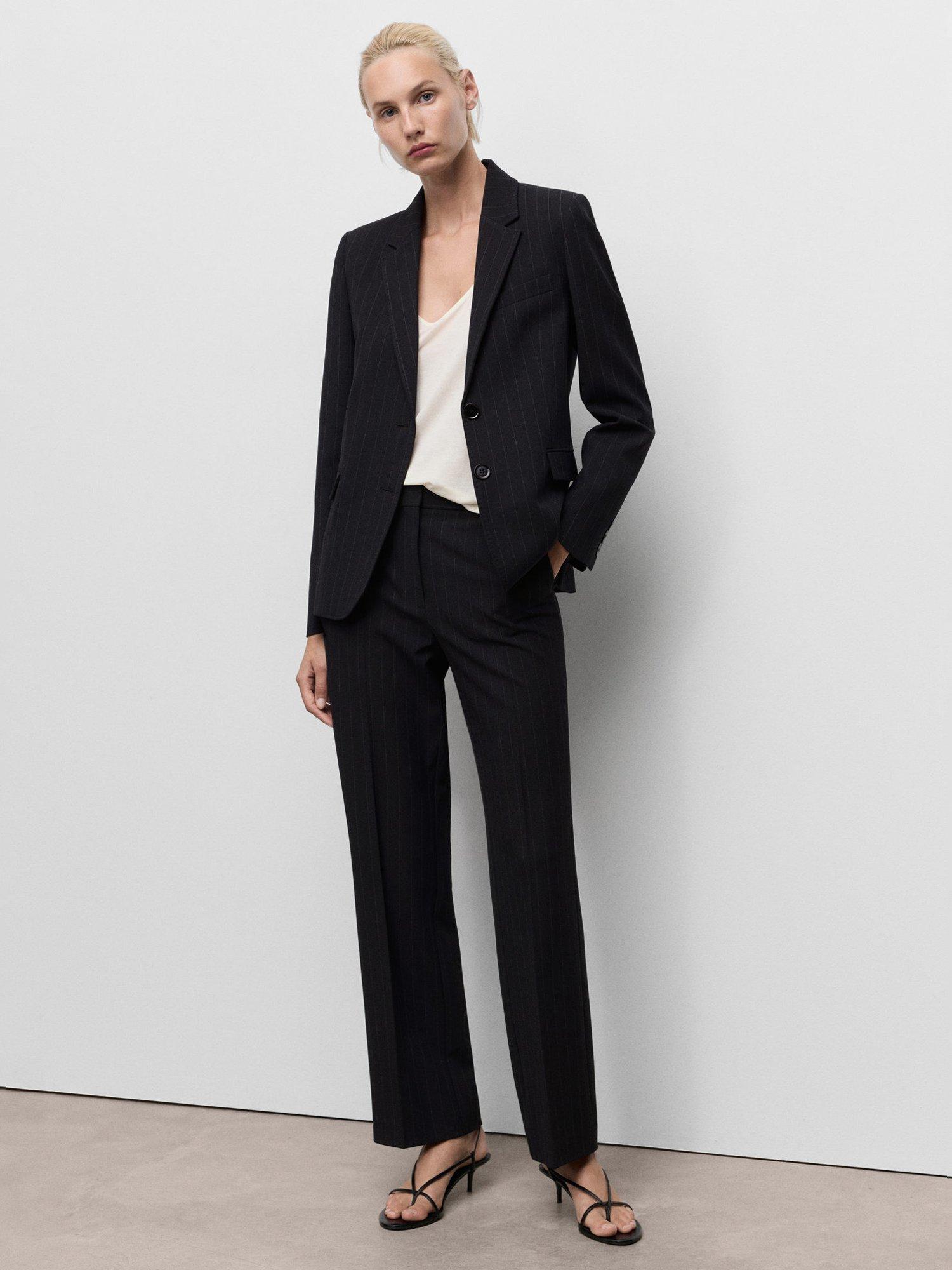 Product image 2 of 6, which shows Mango Bergen Stripe Tailored Trousers, Navy, 20