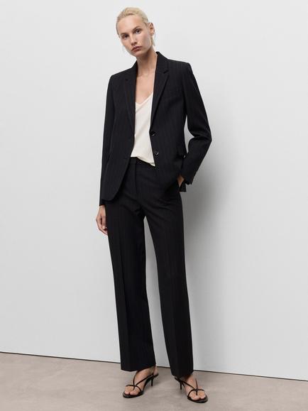 Mango Bergen Stripe Tailored Trousers - view 2, Navy
