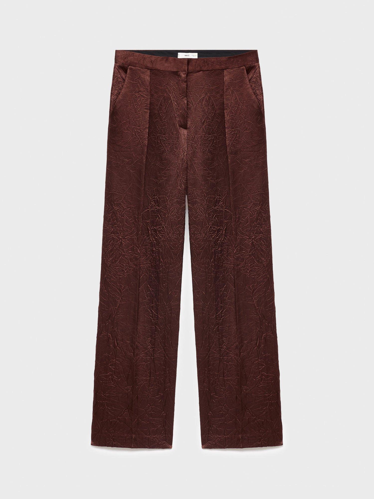 Product image 3 of 7, which shows Mango Flor Crinkle Trousers, Dark Brown, 10