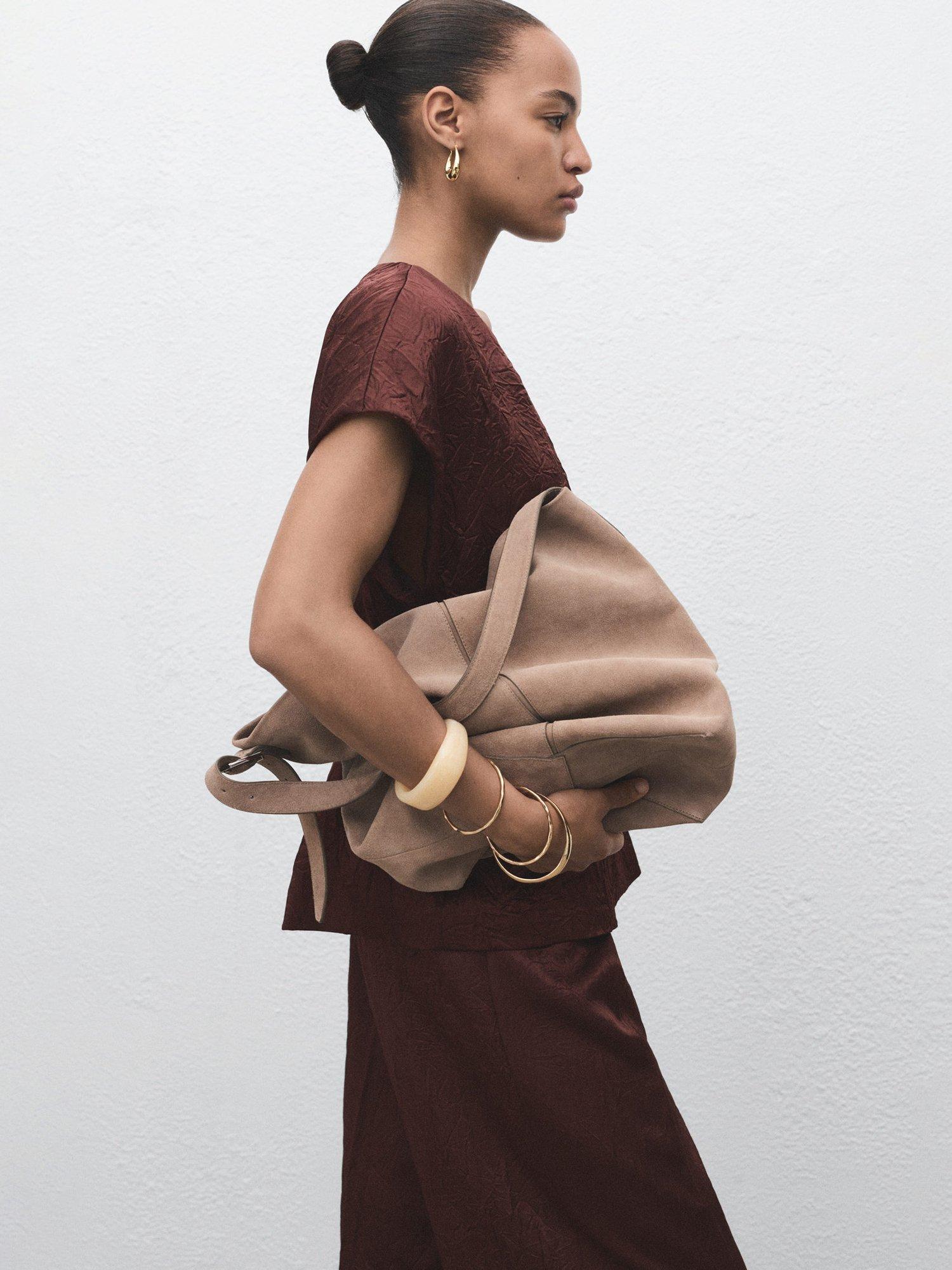 Product image 6 of 7, which shows Mango Flor Crinkle Trousers, Dark Brown, 10