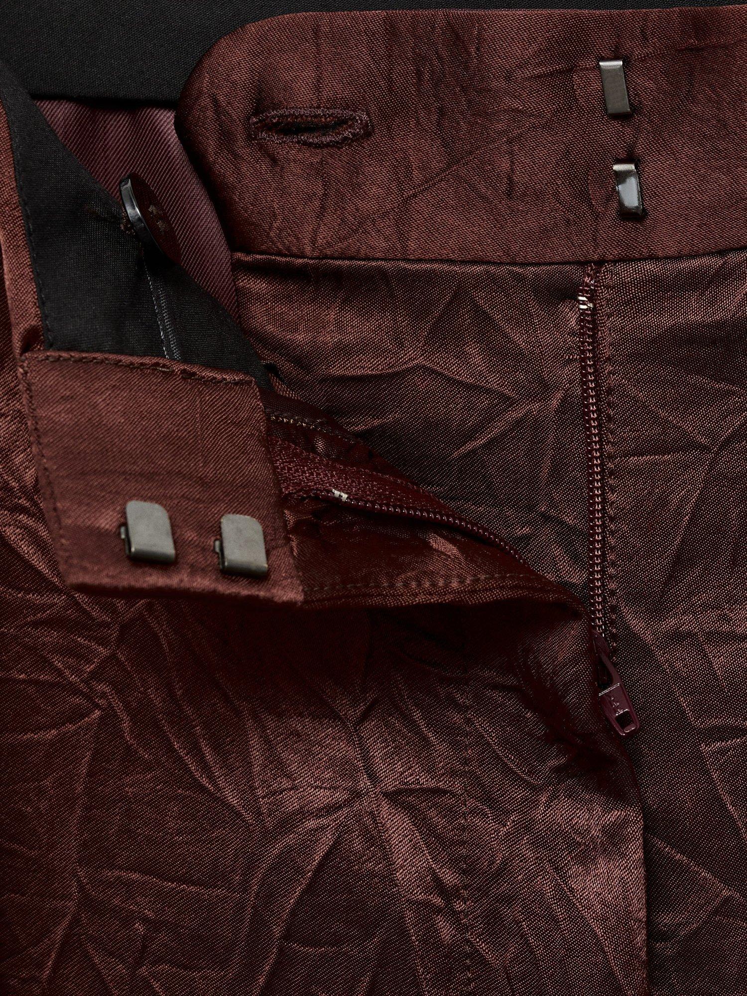 Product image 7 of 7, which shows Mango Flor Crinkle Trousers, Dark Brown, 10