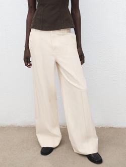 Mango Lua Wide Leg Trousers, Natural White, Natural White