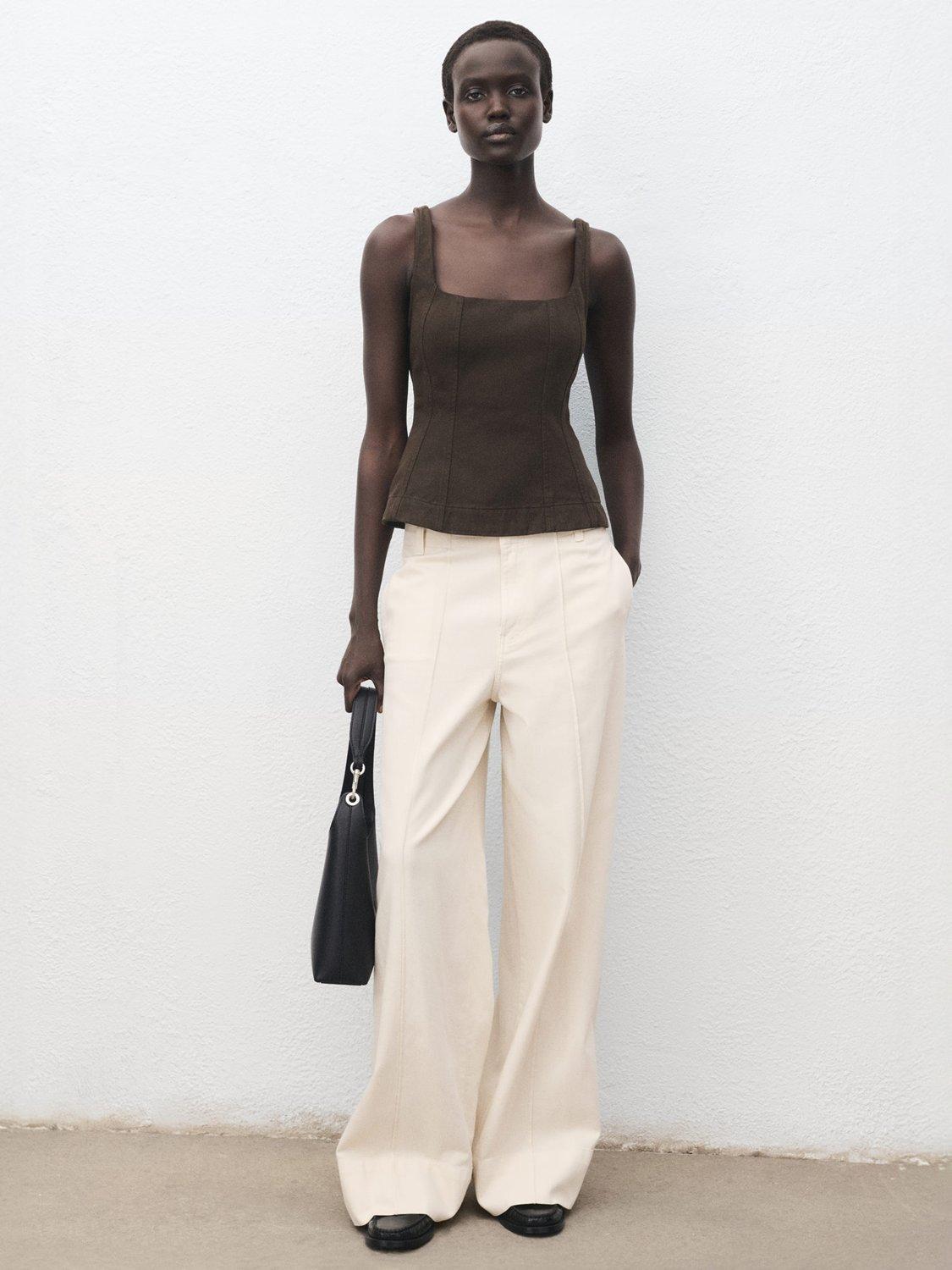 Product image 2 of 7, which shows Mango Lua Wide Leg Trousers, Natural White, L