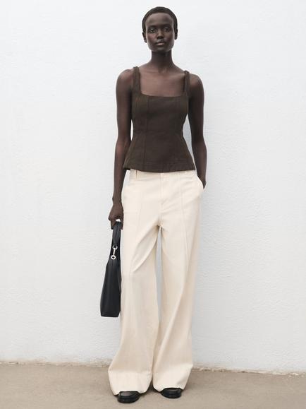 Mango Lua Wide Leg Trousers, Natural White - view 2, Natural White